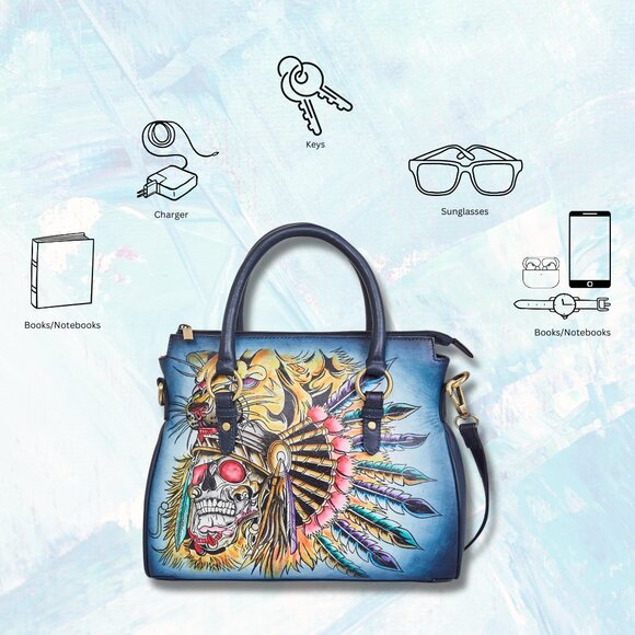 Leather Hand Painted Tote Bag – Ladies Top Handle Handbag, Crossbody Bag - Picture 2 of 9